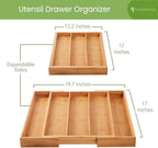 Purawood Kitchen Drawer Organizer - Expandable Utensil Drawer Organizer for Kitchen, Cutlery Tray & Silverware Organizer, 3-5 Slots - Bamboo Organizer for Utensils & Flatware (Natural)