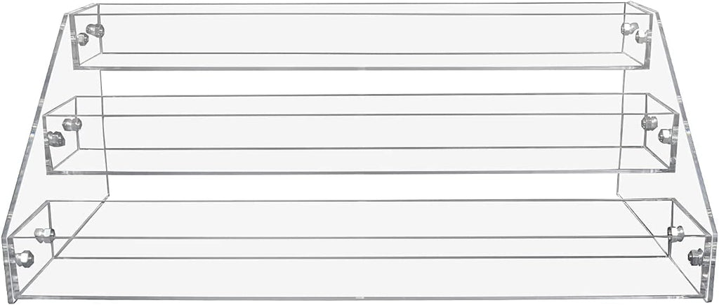 PMMASTO Tiered Spice Rack, Seasoning Organizer, Clear Acrylic Vertical Shelves Can Organizer for Countertop, Cabinet, Pantry, Kitchen Organization and Storage - 3 Tier