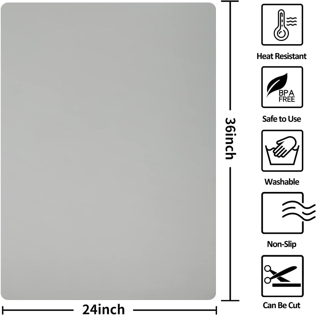 Silicone Mat Heat Resistant Mats for Countertop, Multipurpose Large Silicone Mats for Crafts Kitchen Workbench Size 36x24 inches Thick 2mm,Rolled Package,Grey