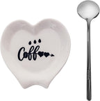 Heart-shaped Coffee Spoon Rest, Mini Coffee Spoon Holder, Small Ceramic Spoon Rest for Coffee Stirrers, Teaspoon, Bar Spoon, Coffee Bar Accessories, Coffee Station (White+Sliver spoon)