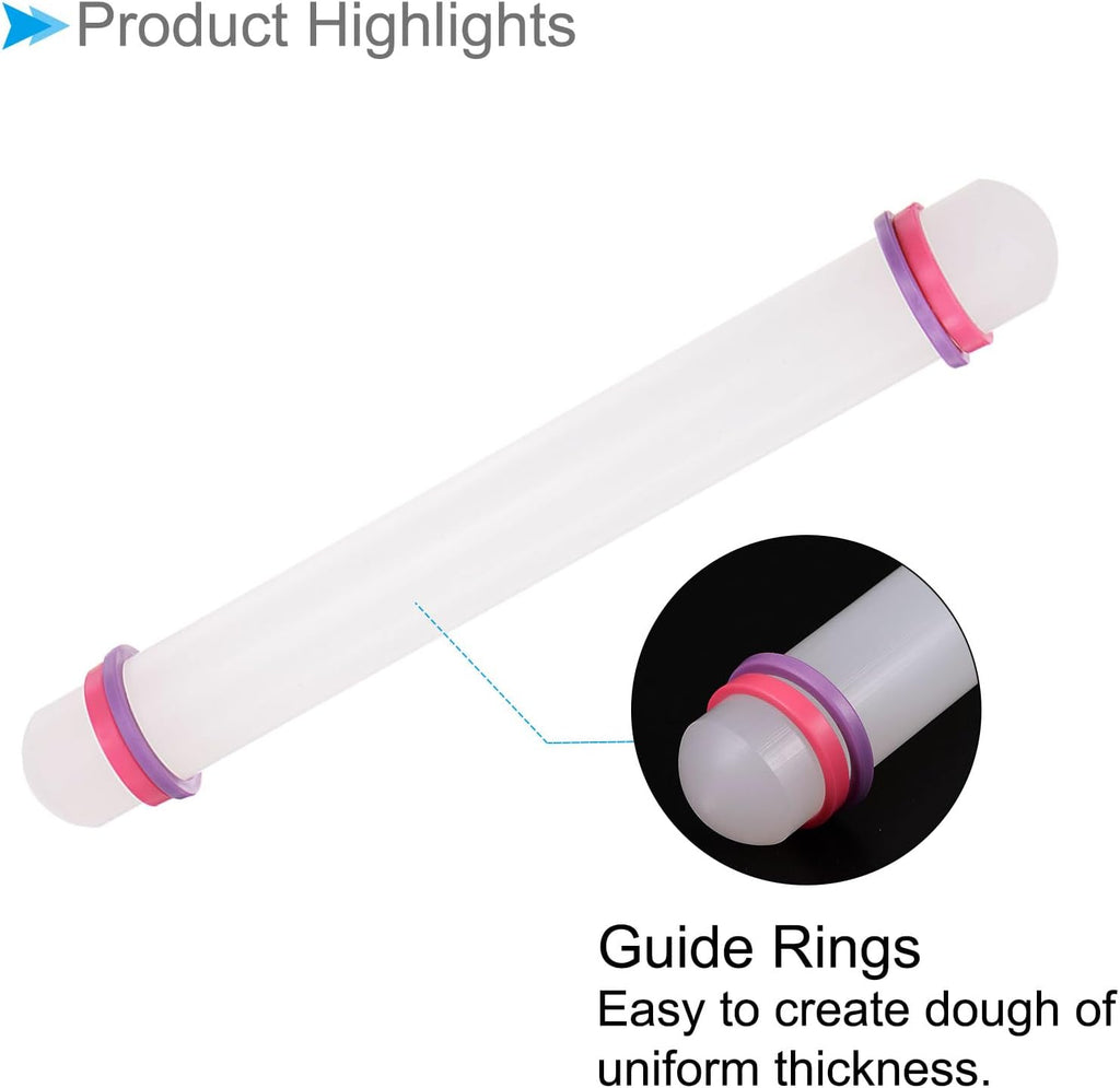 Fondant Rolling Pin, 9" Length, PP Plastic Non-Stick Guide Rings Fondant Roller Dough Roller - (Applications: for Baking DIY), 2-Pieces