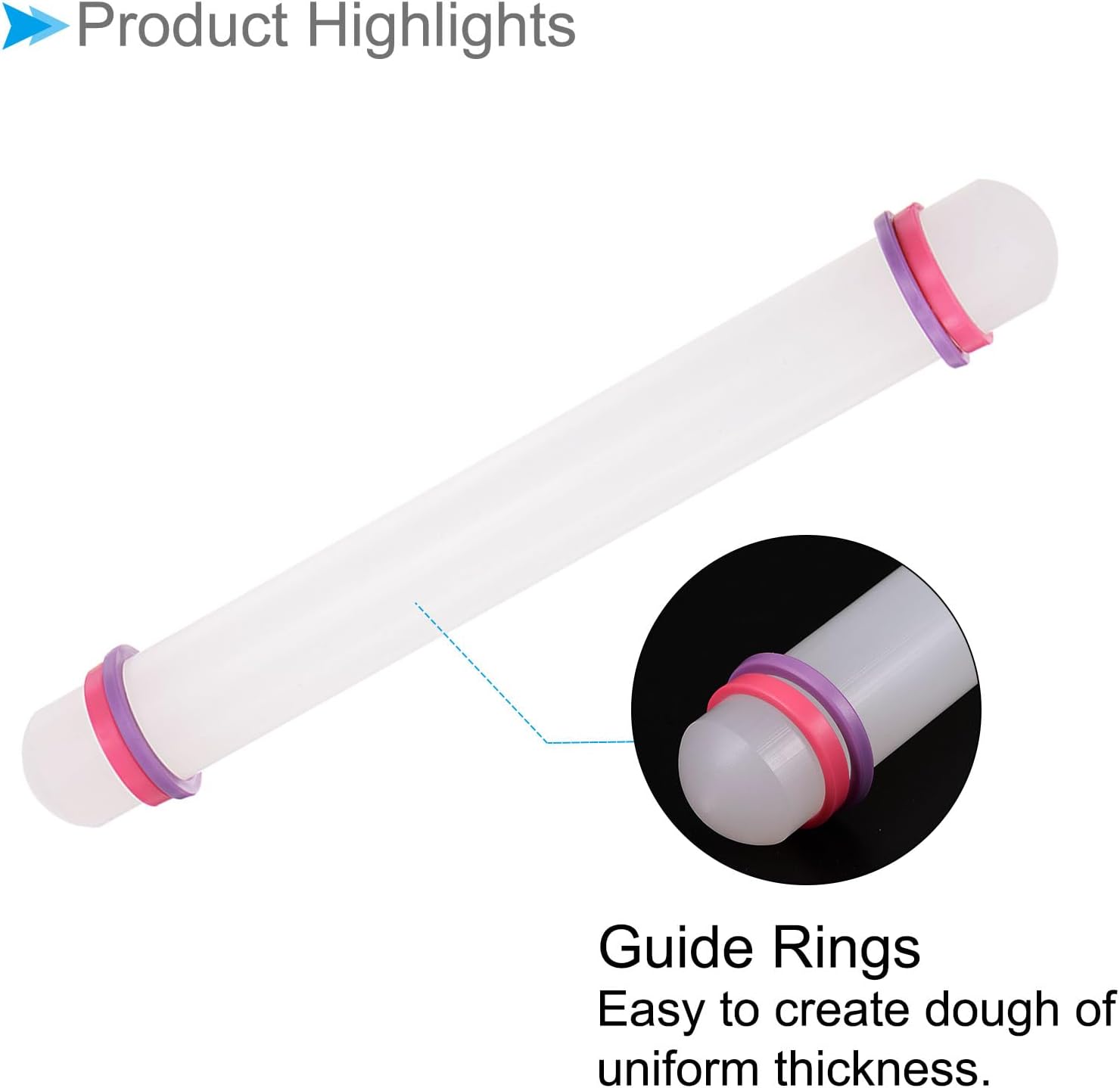 Fondant Rolling Pin, 9" Length, PP Plastic Non-Stick Guide Rings Fondant Roller Dough Roller - (Applications: for Baking DIY), 2-Pieces