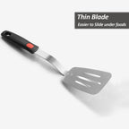 Stainless Steel Spatula, Flexible Metal Slotted Turner for Cast Iron Skillet, Thin Blade and Heat Resistant Silicone Handle, Great for Egg, Cookie, Meat, Crep, Medium