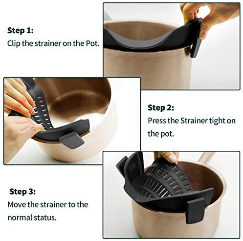 AUOON Silicone Clip on Strainer - Adjustable Strainers and Colanders for All Pots Pans and Bowls | Practical Kitchen Gadgets for Cooking and Draining (Matcha)