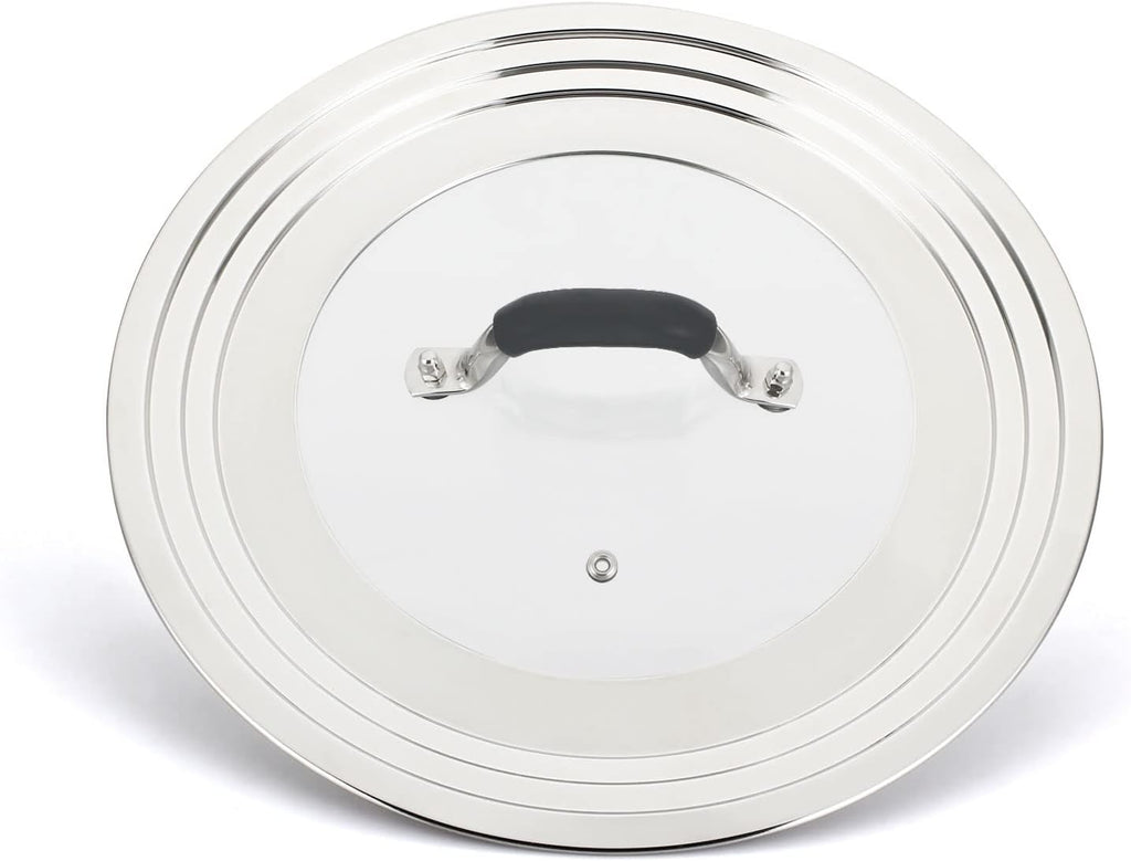 Universal Pans Pots Lid Cover Fit All 8.25 Inch to 12 Inch Pots/Pans/Woks Stainless Steel and Glass Lid with Heat Resistant Knob, Black