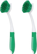Dish Brush with Handle, 2 Pack Scrub Brushes with Built-in Scraper for Cleaning Kitchen, Pots, Pans and Sink, Scrubber Washing Tools, Green