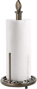 JOGREFUL Paper Towel Holder Stand, Cast Iron Kitchen Paper Towel Countertop Vintage Stand with Weighted-Base, Bathroom Organization for Family Standard Large Size Roll Paper, Leaf Top, Coffee Gold