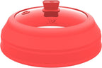 Microwave Splatter Cover Glass Splatter Guard Lid with Collapsible Silicone for Food Plate Cover 9 inch Red