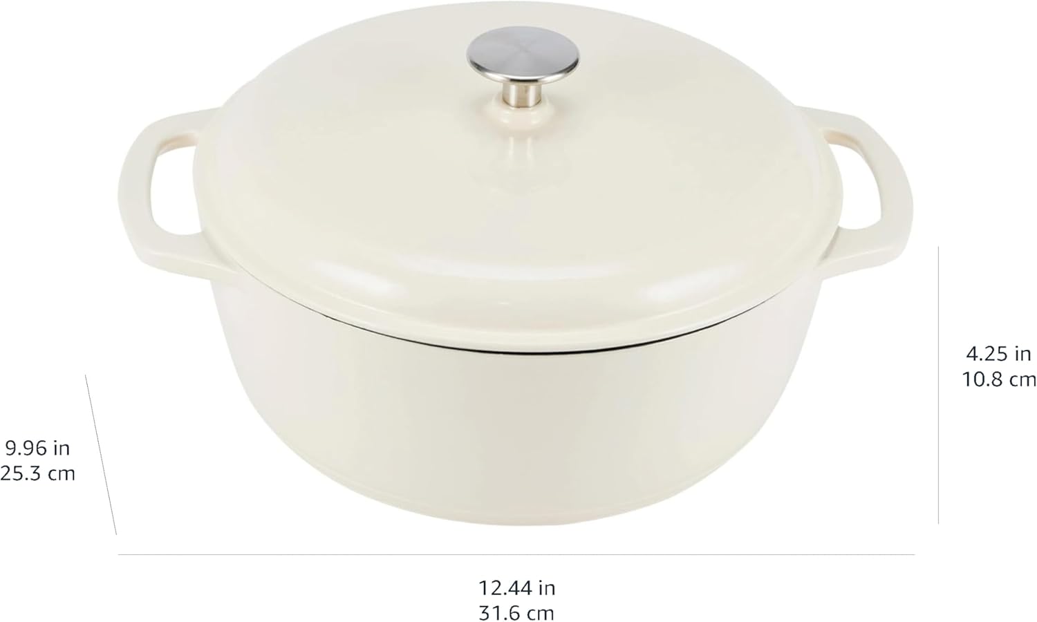 Amazon Basics Cast Iron Dutch Oven Pot with Lid, Enameled, Round, Dual Handles, Heavy-Duty, Small, 4.3-Quart, White