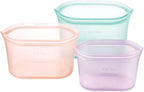 Zip Top Reusable Food Storage Bags | 3 Dish Set [Teal/Peach/Lavender] - Small, Medium, Large | Silicone Meal Prep Container | Microwave, Dishwasher and Freezer Safe | Made in the USA