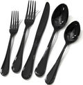 KINGSTONE 40 Piece Teardrop Silverware Set for 8, 18/10 Stainless Steel Flatware Set, Modern Design Cutlery Set for Home/Hotel/Wedding,Mirror Polished and Dishwasher Safe, Black