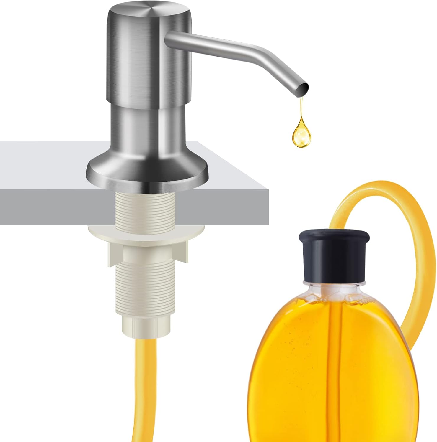 Soap Dispenser for Kitchen Sink and Extension Tube Kit, Stainless Steel SoapDispenser with 47 Inches Tube Connects Directly to Soap Bottle, Hand and Dish Soap Dispenser Pump （Brushed Nickel）