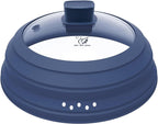 Microwave Splatter Cover Glass Cover Guard Lid with Collapsible Silicone for Food Pot Plate Cover 10.8 inch Dark Blue
