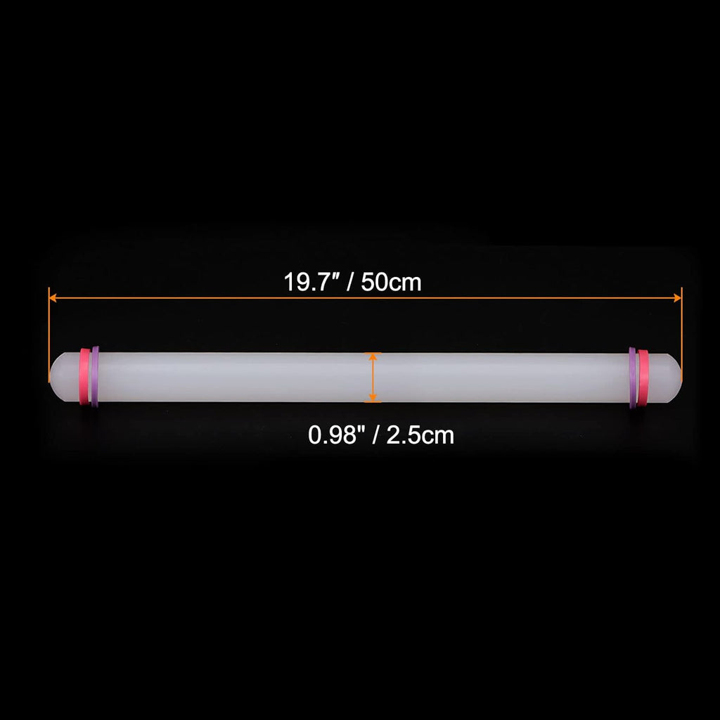 HARFINGTON Fondant Rolling Pin 20 Inch x 0.98 Inch Adjustable Guide Rings Non-Stick PP Plastic Fondant Roller Dough Roller Kitchen Decorating Tools for Cookie Pastry Pizza Clay