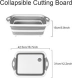 Camping Collapsible Cutting Board Dish Basin BBQ Prep Tub Camp Sink Dish Washing Station Multifunctional Storage Basket(Grey white)