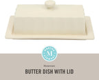 Martha Stewart Broadbrook Stoneware Butter Dish with Lid, Rectangular Covered Butter Keeper, 8.1 x 4.4 x 3 Inches, Classic Cream Glaze, Dishwasher Safe Ceramic Storage for Counter or Table
