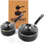 Nonstick Saucepan Set - 1 Quart and 2 Quart,Ultra Non Stick Sauce Pan Small Pot with Glass Lid,Great for Home Kitchen Restaurant,Black
