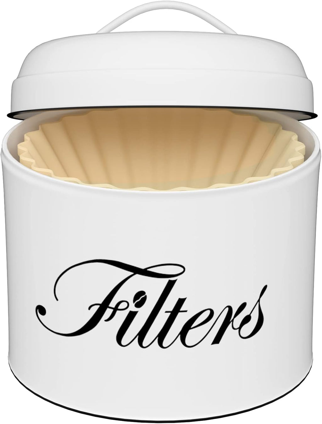Coffee Filter Holder, White Basket Coffee Filter Storage with Lid, Round Coffee Filter Container for Counter, Rustic Farmhouse Coffee Bar Accessories Decor (White)