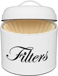 Coffee Filter Holder, White Basket Coffee Filter Storage with Lid, Round Coffee Filter Container for Counter, Rustic Farmhouse Coffee Bar Accessories Decor (White)