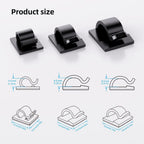 100 PCS Adhesive Cable Clips Cord Organizer (Small, Medium,Large),Wire Holder for Cable Management, Outdoor Light Clips Light Hooks for LED String,Car Dash Cam, Extension Cord (Black)