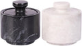 Marble Salt Cellar With Lid- Pack Of 2 Marble Salt And Pepper Bowls- Salt Holder With Lid To Put Salt, Paprika, Pepper, And Spice (White & Black, Style 01)