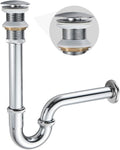 U-Shape Bottle Trap for Bathroom Sink, 1-1/4 P-trap Slip Inlet Drain Complete Kit, Lavatory Sink Stopper Set Without Overflow, Chrome