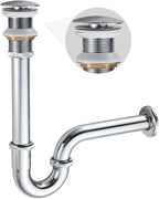 U-Shape Bottle Trap for Bathroom Sink, 1-1/4 P-trap Slip Inlet Drain Complete Kit, Lavatory Sink Stopper Set Without Overflow, Chrome