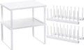 Marsui 4 Pcs Kitchen Organizer Accessories Set Cabinet Organizer Shelf and Bamboo Dish Drying Plate Rack Counter Shelves Storage Holder for Spice Rack, Dish, Pot Lid, Bowl, Cup (White)