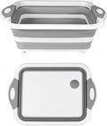 Camping Collapsible Cutting Board Dish Basin BBQ Prep Tub Camp Sink Dish Washing Station Multifunctional Storage Basket(Grey white)
