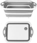 Camping Collapsible Cutting Board Dish Basin BBQ Prep Tub Camp Sink Dish Washing Station Multifunctional Storage Basket(Grey white)