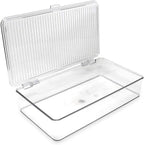 Isaac Jacobs Small Stackable Organizer Bin (10.75” x 6.5” x 2.4”) w Hinged Lid Clear Storage Box Home Office School Fridge Bathroom Kitchen Pantry Container BPAFree Food Safe (Small Clear)