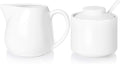 ONTUBE Porcelain Sugar and Creamer Set of 3,Cream Pitcher, Spoon, Sugar Bowl with Lid,Cream (White)