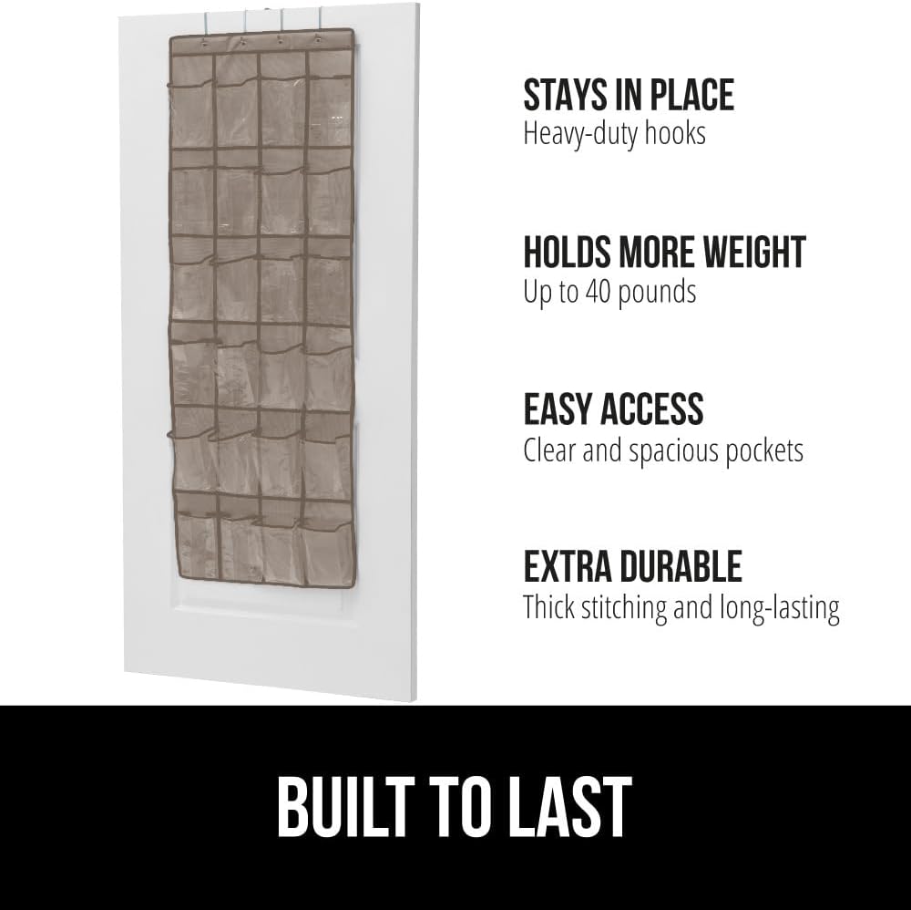 GORILLA GRIP Over the Door Shoe Organizer, 24 Large Breathable PVC Pockets, Space Saving Hanging Storage Holder, Closet Rack Hanger Holds Up to 40 lbs, Hangs on Closets for Shoes 2 Pack, Beige