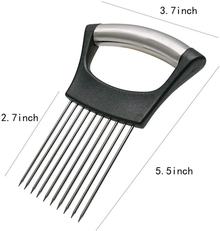 Onion Slice Holder, 2024 New Stainless Steel Holder for Slicing, Chopper Assistant Tool, Cutter for Meat, Onion, Potato, Tomato - Kitchen Gadgets (Black, 3 Pack)