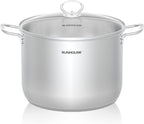 SUNHOUSE Stainless Steel Stock Pot – 12.6 Quart Heavy-Duty Induction Cooking Pot with Glass Lid for Pasta, Soup, Spaghetti – Thick-Bottom Large Stockpot for Boiling, Simmering, Canning
