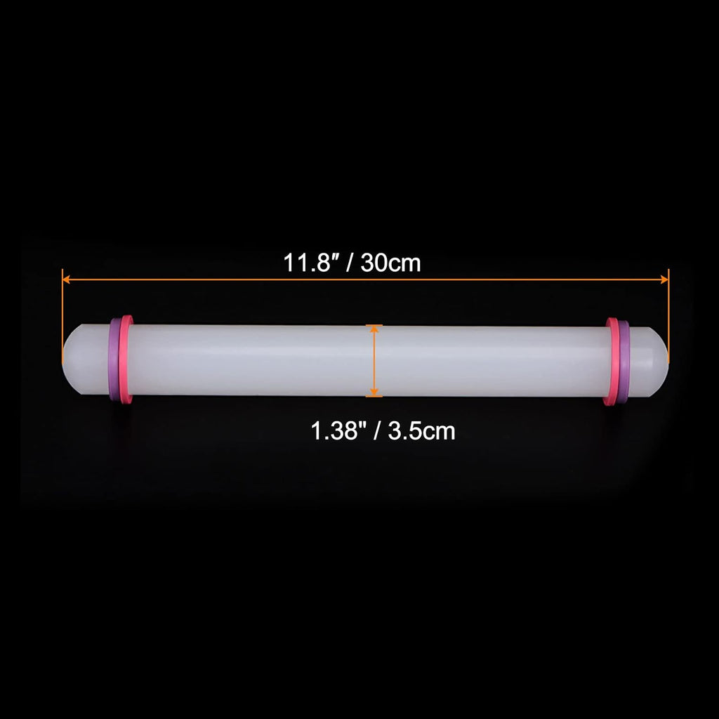 HARFINGTON Fondant Rolling Pin 12 Inch x 1.38 Inch Adjustable Guide Rings Non-Stick PP Plastic Fondant Roller Dough Roller Kitchen Decorating Tools for Cookie Pastry Pizza Clay