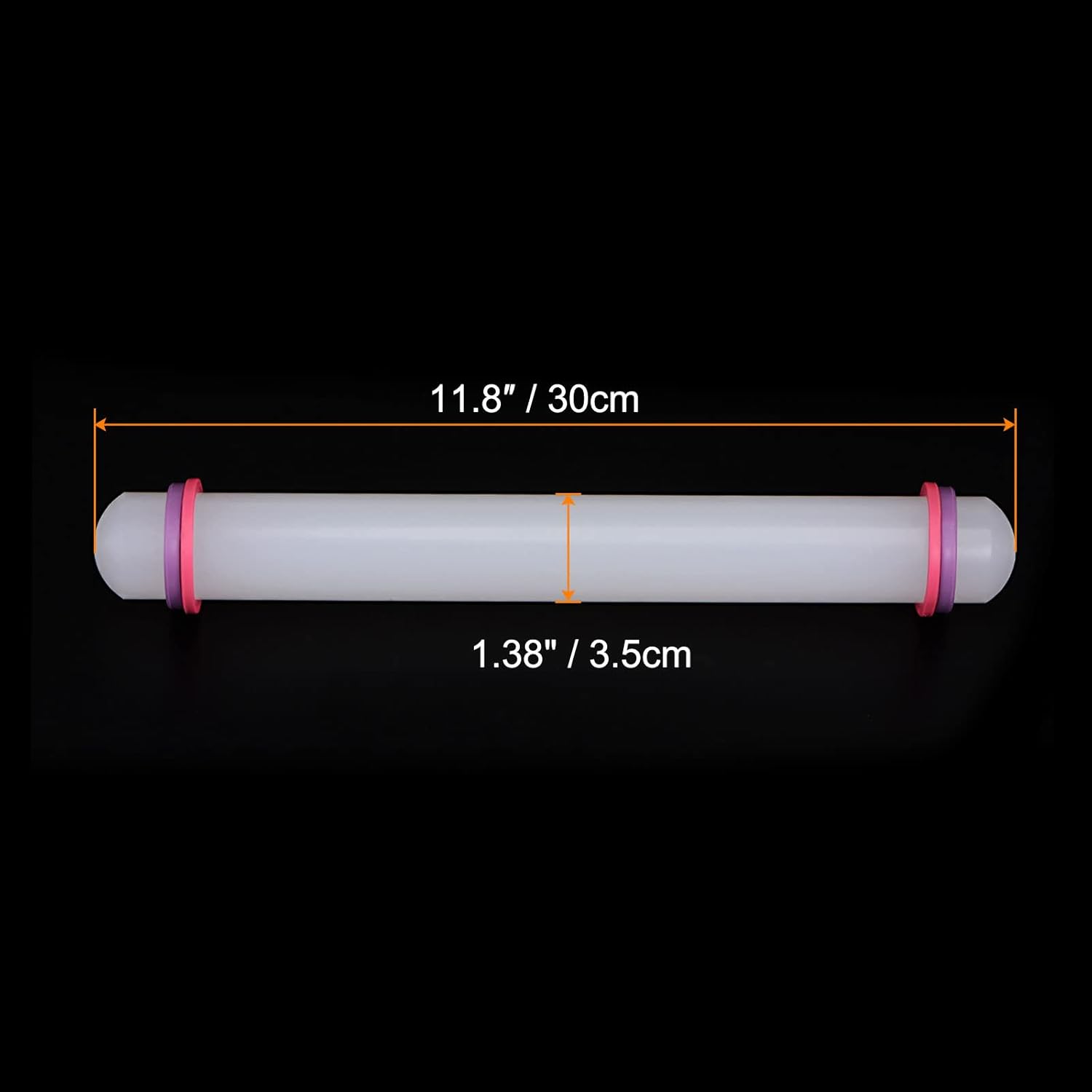 HARFINGTON Fondant Rolling Pin 12 Inch x 1.38 Inch Adjustable Guide Rings Non-Stick PP Plastic Fondant Roller Dough Roller Kitchen Decorating Tools for Cookie Pastry Pizza Clay