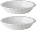 Fun Elements Pie Pan, 9 Inch Ceramic Pie Dish, Deep Dish Pie Pan with Lace Emboss, Ruffled Pie Plate for Baking, Thanksgiving Christmas Gifts, Set of 2, White