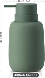 Ceramic Hand Soap Dispenser for Bathroom,16OZ Matte Dish Soap Dispenser for Kitchen Sink,Refillable Liquid Lotion Dispenser with Easy-to-Press Pump Rubber Paint (Green)