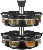 360 rotating 2 tier 12 jars spice rack (12 spice jars) Revolving Seasoning Organizer. Spinning Spice Rack for Counter top and Cabinet