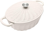 Enameled Oval Dutch Oven Pot with Lid, 7 QT Cast Iron Dutch Oven with Dual Handles for Cooking, Bread Baking, Frying, Non-stick Enamel Coated Oven (White)