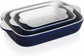 Sweejar Casserole Dishes for Oven, Ceramic Bakeware Set of 3, Lasagna Pan Deep with Handle, Rectangular Baking Pan Set, 9x13 Baking Dish for Cooking, Banquet and Daily Use (Navy)