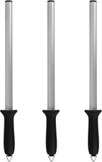 3 PCS 12 Inch Diamond Honing Steel, Diamond Sharpening Rod Knife 1000 Grit Sharpener Rod with Hanging Holes for Kitchen Knife, Chef, Hunting or Home Gourmet Blade, 17" Overall