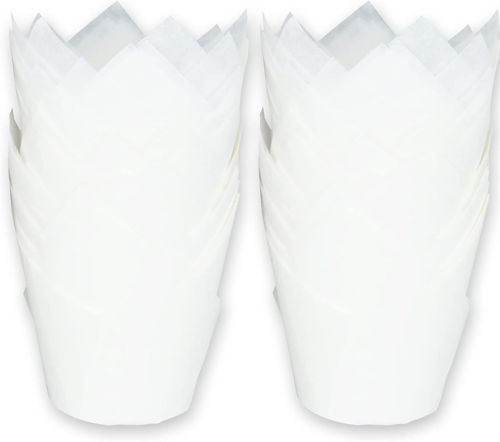 Large size White Tulip Baking Cups 2-1/4"(Base diameter) x 4"(Wall height) Greaseproof paper baking cupcake Muffin liners, Case of 130 pcs