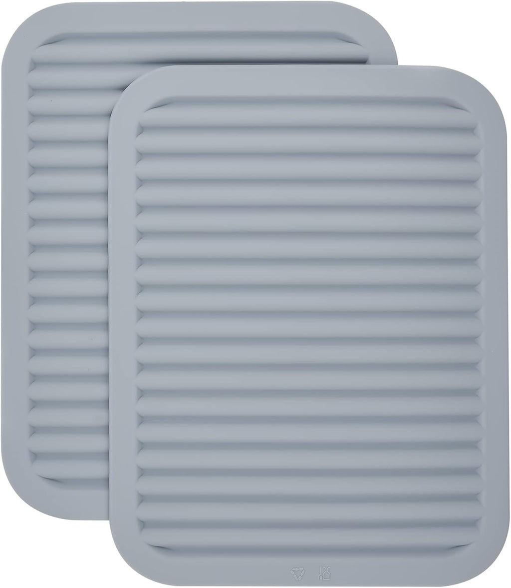 Silicone Trivets for Hot Dishes, Trivet Mat-Hot Pads for Kitchen-Versatile Trivet Mat for Hot Pots&Pans-Heat Resistant Mats for Counter&Table, Pot Holders Drying Mat (9x12) Pack 2 Light Grey
