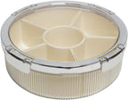 Snackle Box Container, Round Divided Serving Tray with lid 6parts for Veggie, Candy and Nuts Organizer for Travel, Party and Picnic (Cream/Silver)