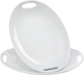Porcelain Serving Platter with Handles, 14" serving dishes for entertaining, Oval Serving tray for Salad, Stew, Fruits and Pasta, Set of 2, White