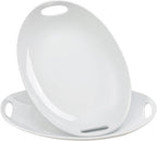 Porcelain Serving Platter with Handles, 14" serving dishes for entertaining, Oval Serving tray for Salad, Stew, Fruits and Pasta, Set of 2, White