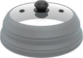 Microwave Splatter Cover Vented Glass Cover Splatter Guard Lid with Collapsible Silicone for Food as Pot Cover Plate Cover 10.8 inch for 6 7 8 9 10 inch Plate Bowl Light Grey