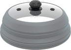 Microwave Splatter Cover Vented Glass Cover Splatter Guard Lid with Collapsible Silicone for Food as Pot Cover Plate Cover 10.8 inch for 6 7 8 9 10 inch Plate Bowl Light Grey